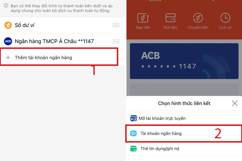 Nhấn chọn tài khoản ngân hàng