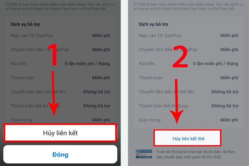 Nhấn hủy liên kết thẻ