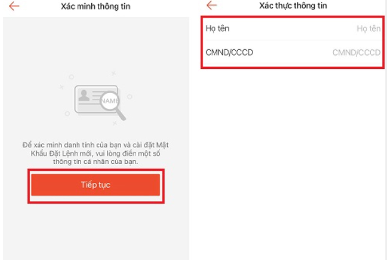 Xác thực thông tin để lấy lại mật khẩu