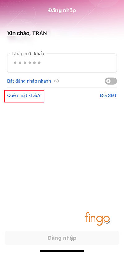 Bấm chọn "Quên mật khẩu"