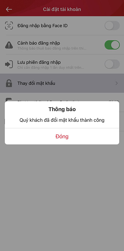 Hoàn tất thay đổi mật khẩu