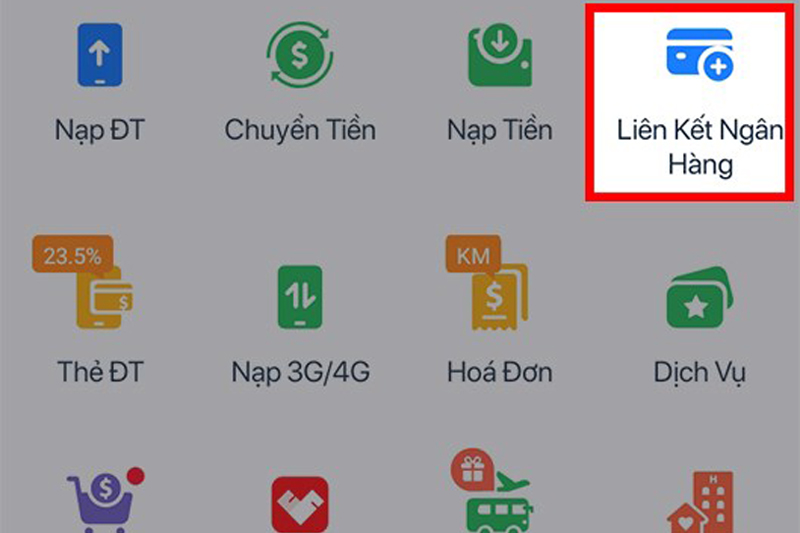Chọn mục "Liên kết ngân hàng"