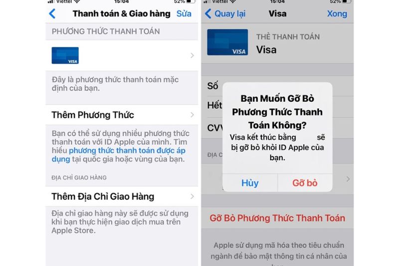 Bạn nhấn "Gỡ bỏ"hủy thanh toán Apple Service 