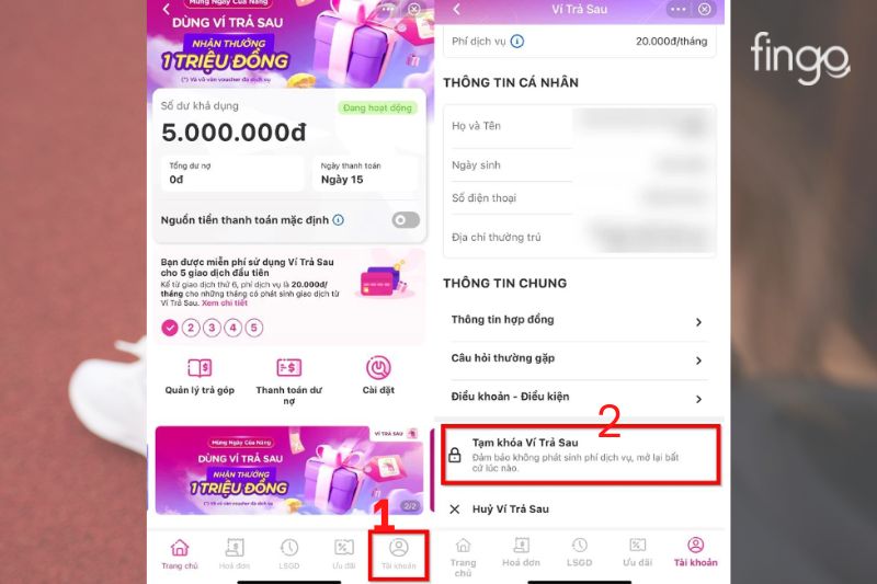 Chọn chức năng "Tạm khóa Ví Trả Sau MoMo"
