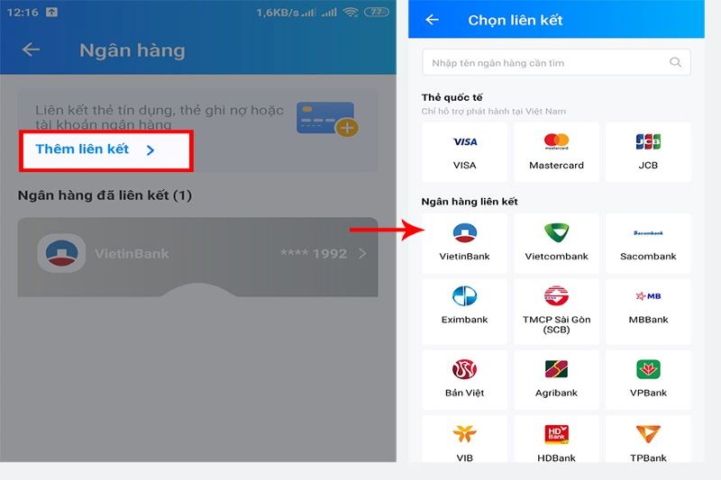 Chọn logo bạn muốn liên kết