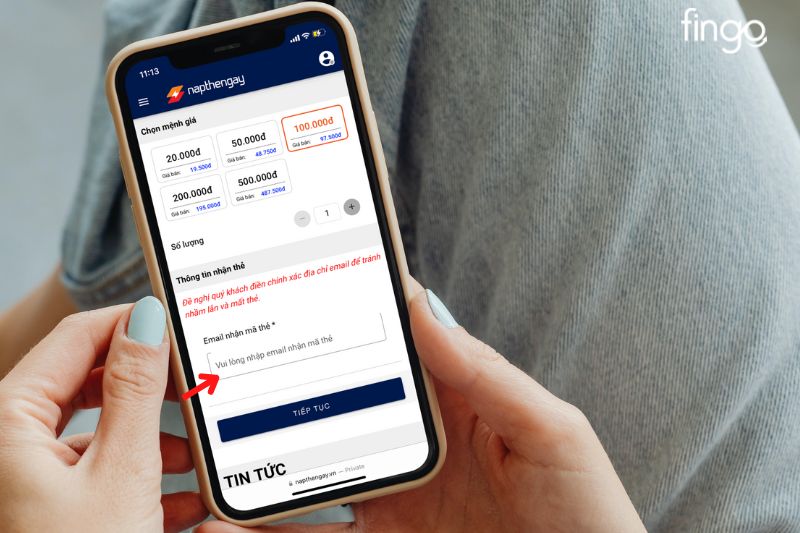 Nhập Email để nhận mã thẻ