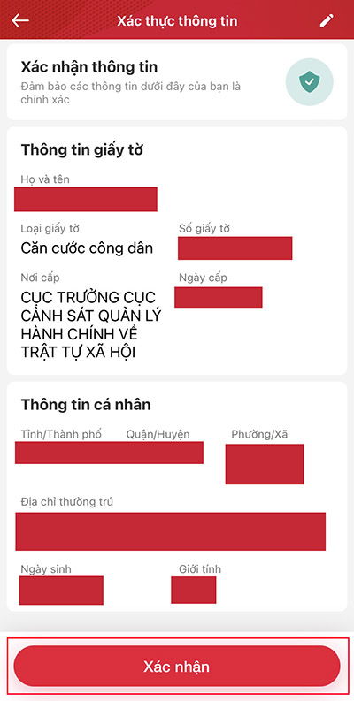 Kiểm tra và xác nhận thông tin cá nhân người dùng
