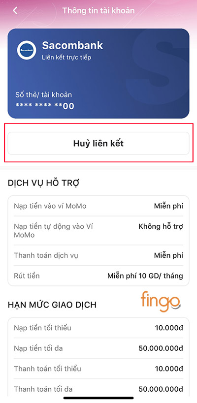 Nhấn vào nút "Hủy liên kết"