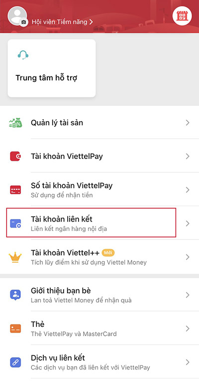 Chọn "Tài khoản liên kết"