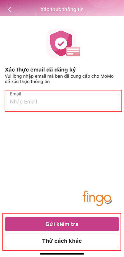 Nhập email để xác thực lấy lại mật khẩu