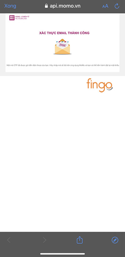 Giao diện xác nhận email thành công