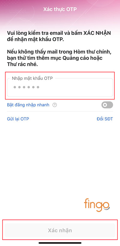 Nhập mã OTP và "Xác nhận"