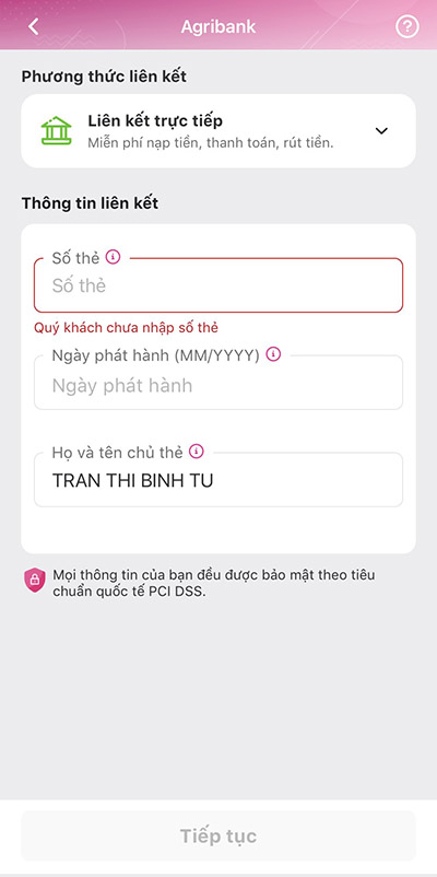 Nhập các thông tin cần thiết