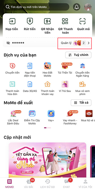Vào mục Quản lý xuất hiện trên giao diện màn hình chính