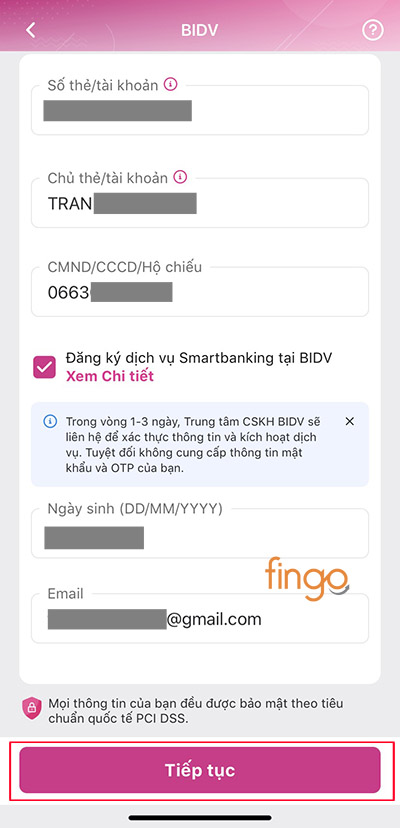 Nhấp vào ô Đăng ký dịch vụ Smartbanking tại BIDV