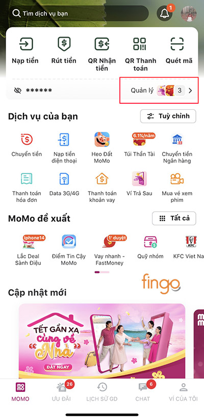 Vào mục "Quản lý tài khoản"