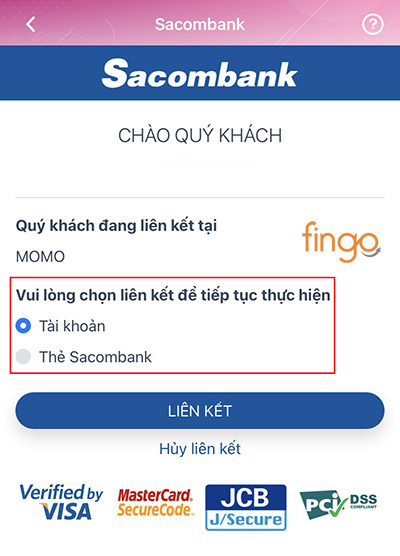 Lựa chọn mục liên kết để tiếp tục