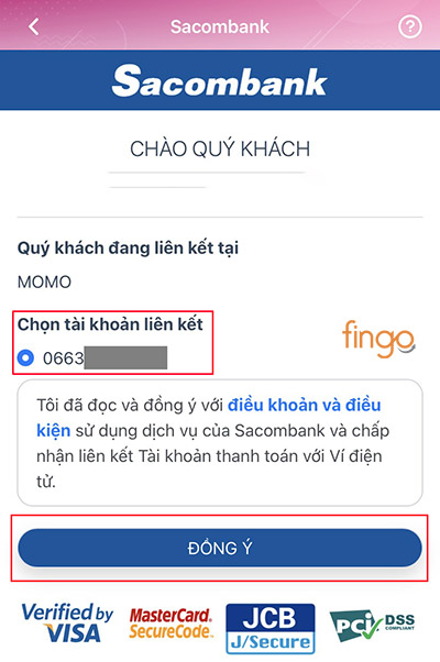 Chọn tài khoản liên kết