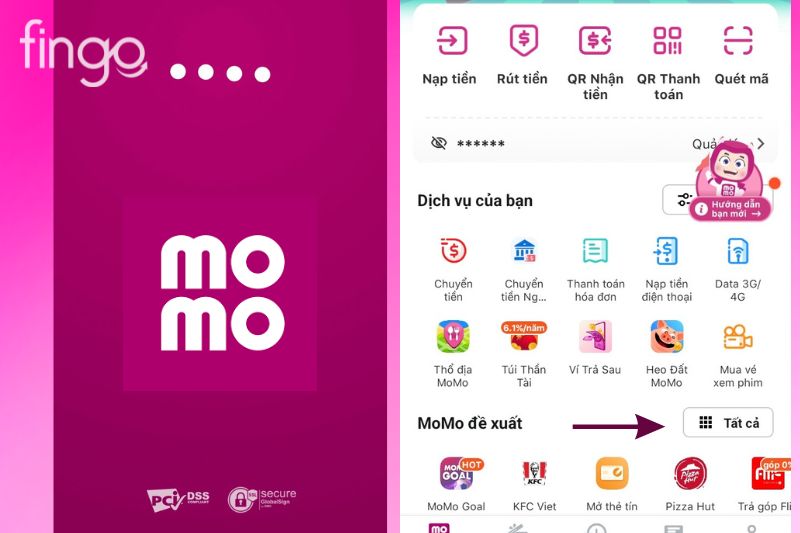 Đăng nhập MoMo chọn tất cả