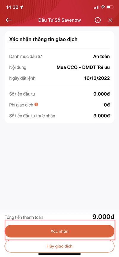 Xác nhận giao dịch để tiến hành thanh toán