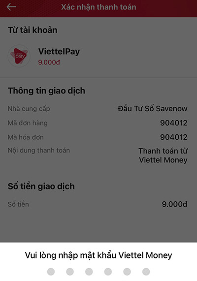 Nhập mật khẩu Viettel Money
