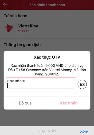 Nhập mã xác thực OTP