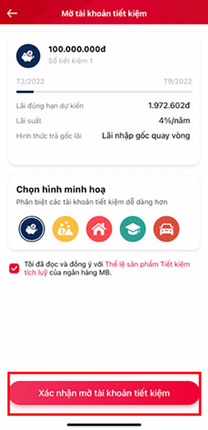Kiểm tra lại một lượt và "Xác nhận mở tài khoản tiết kiệm"