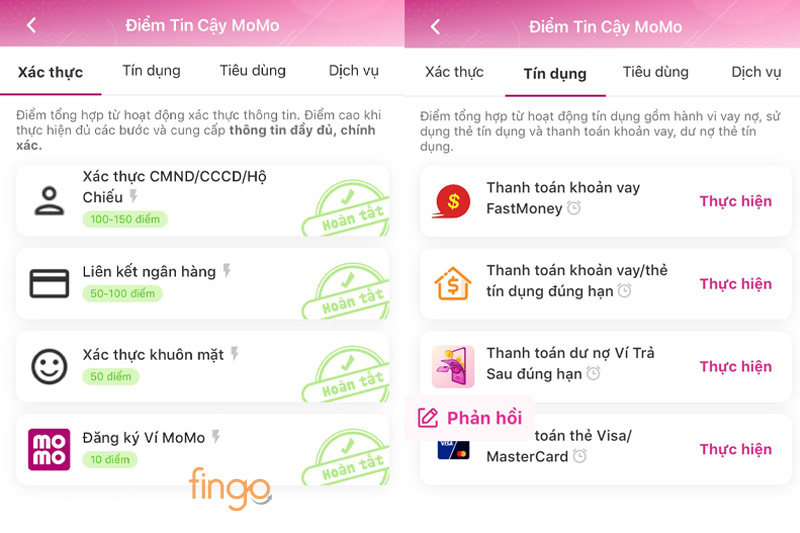Những cách tăng Điểm Tin Cậy MoMo