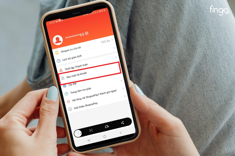 Chọn bảo mật tài khoản