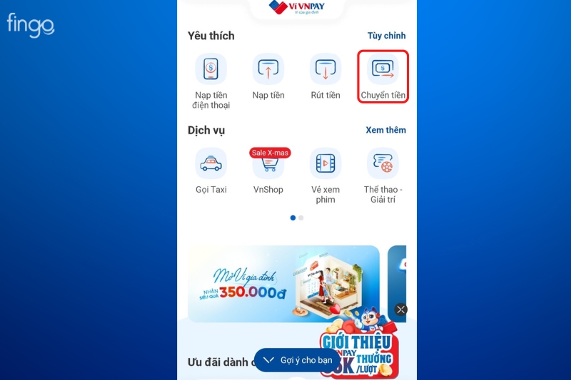 Chọn chuyển tiền tiên ví VNPAY