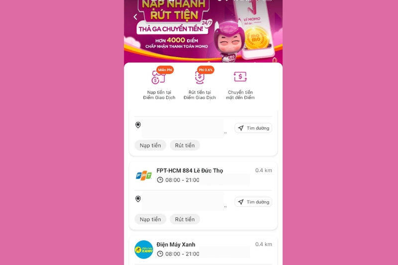 Chọn điểm nạp gần nhất