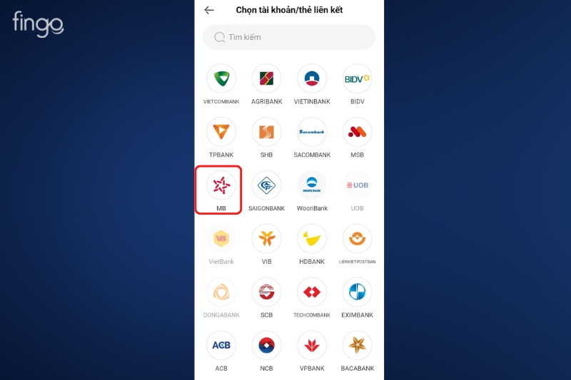 Chọn logo ngân hàng MBBank để liên kết với VNPAY