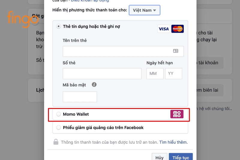 Chọn hình thức thanh toán là ví MoMo