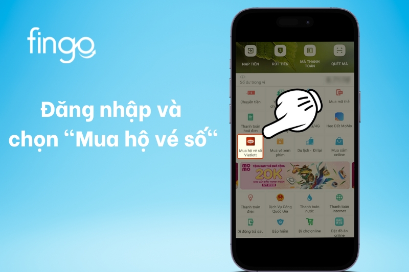 Đăng nhập vào MoMo và chọn mua hộ vé số Vietlott