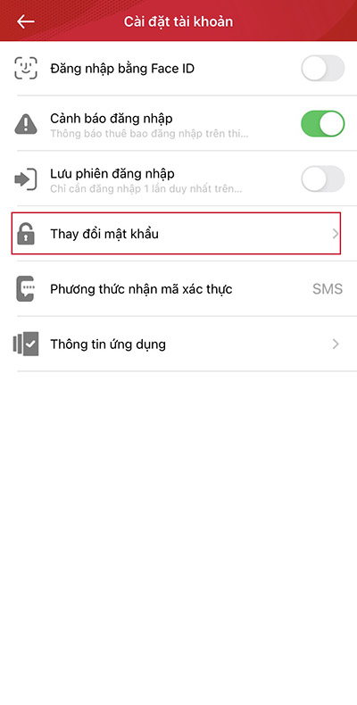 Chọn "Thay đổi mật khẩu"