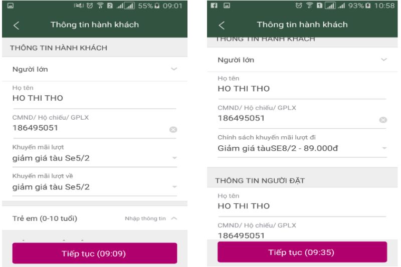 Nhập thông tin hành khách 