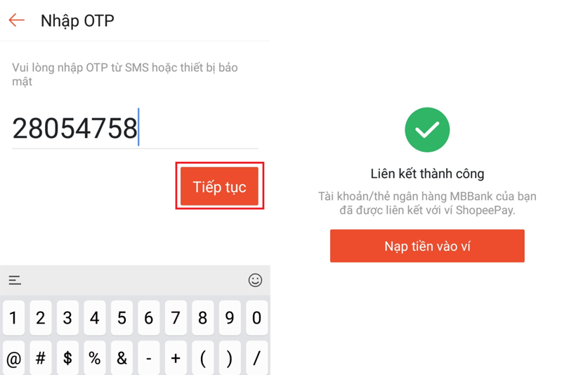 Nhập mã OTP để hoàn tất liên kết
