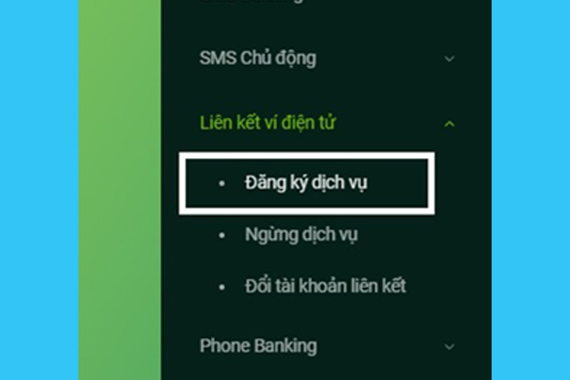 Nhấn chọn mục đăng ký dịch vụ