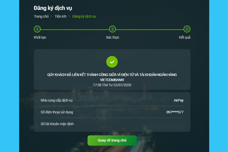 Nhập mã OTP để hoàn thành việc liên kết ShopeePay với Vietcombank