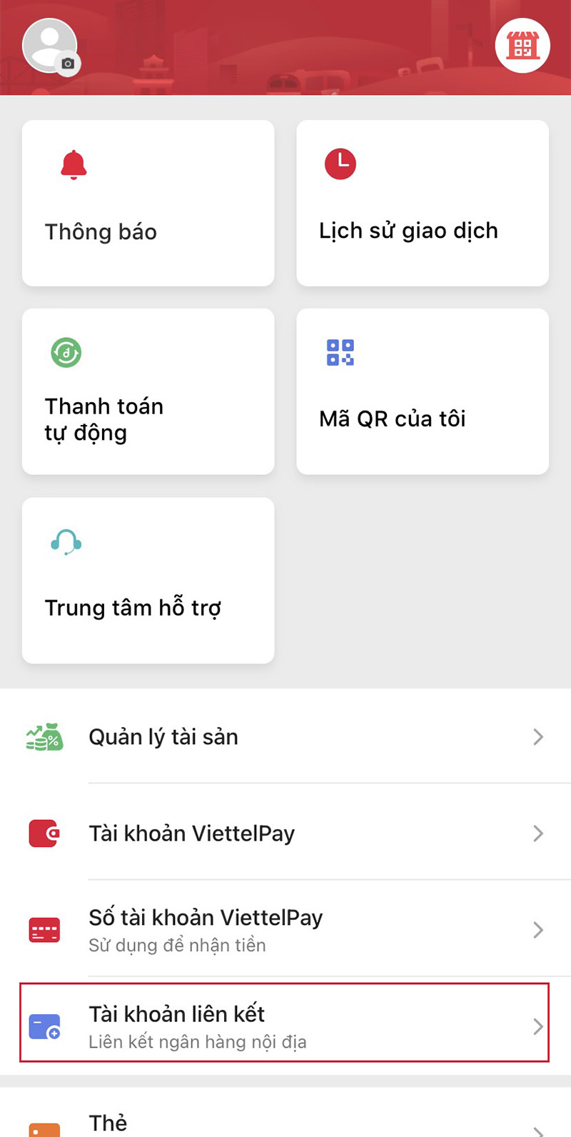 Chọn "Tài khoản liên kết"