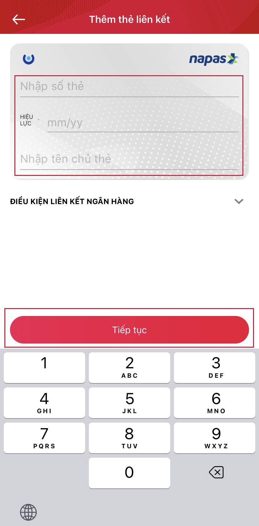 Nhập các thông tin thẻ