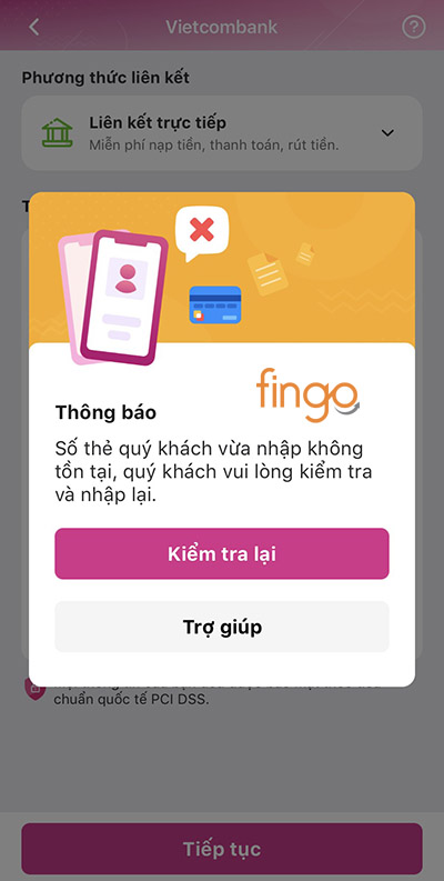 Kiểm tra lại thông tin nếu xuất hiện lỗi không trùng khớp