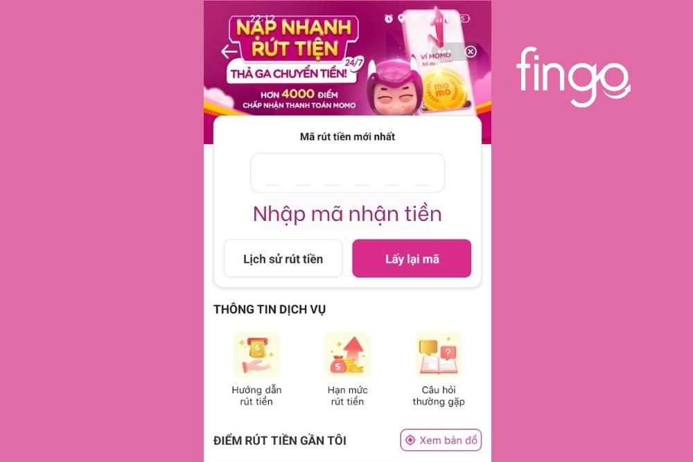 Nhập mã rút tiền được gửi về số điện thoại