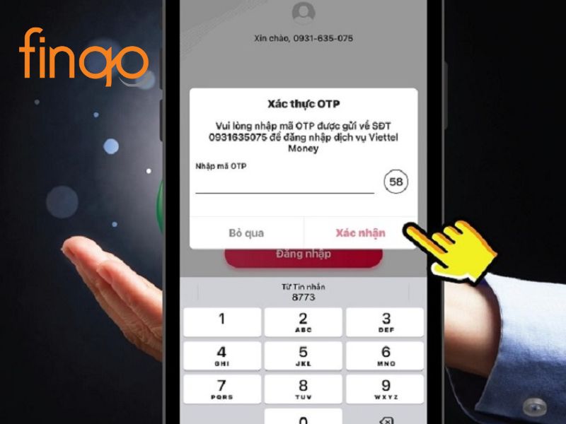 nhập mã xác thực OTP viettel money 