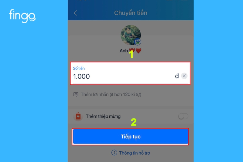 Nhập số tiền cần chuyển kèm lời nhắn