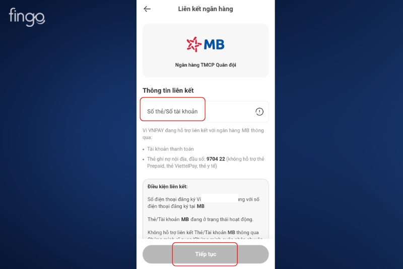 Nhập số tài khoản ngân hàng MBBank