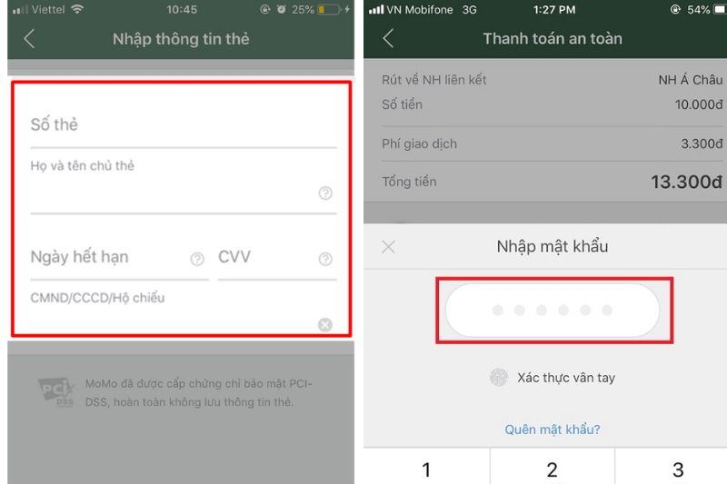 Xác nhận thông tin thẻ