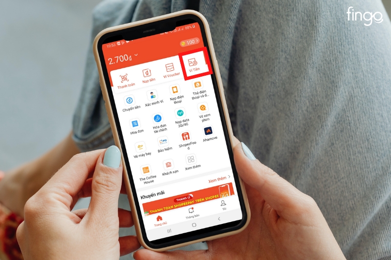 Nhấn chọn "Ví tiền" ngay tại giao diện ShopeePay