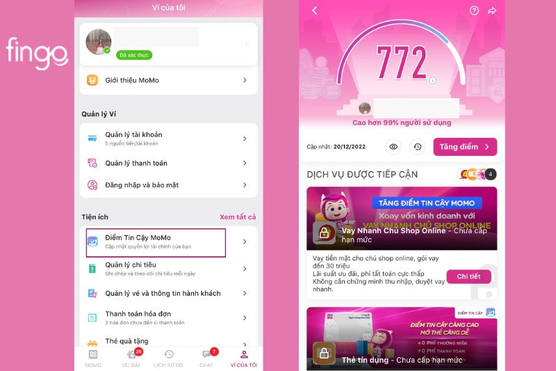 Chọn điểm tin cậy MoMo