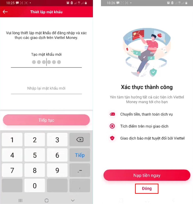 tạo mật khẩu mới Viettel Money